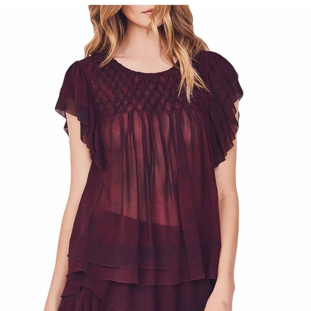 LOVESHACKFANCY Smocked Marie Top Eggplant (S)